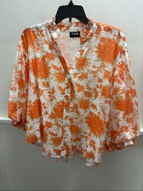 Fate Orange and White Floral Button-Front Blouse